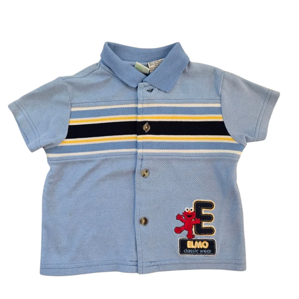 Vintage Y2k Sesame Street E Is For Elmo 2pc Shorts Polo Shirt Outfit